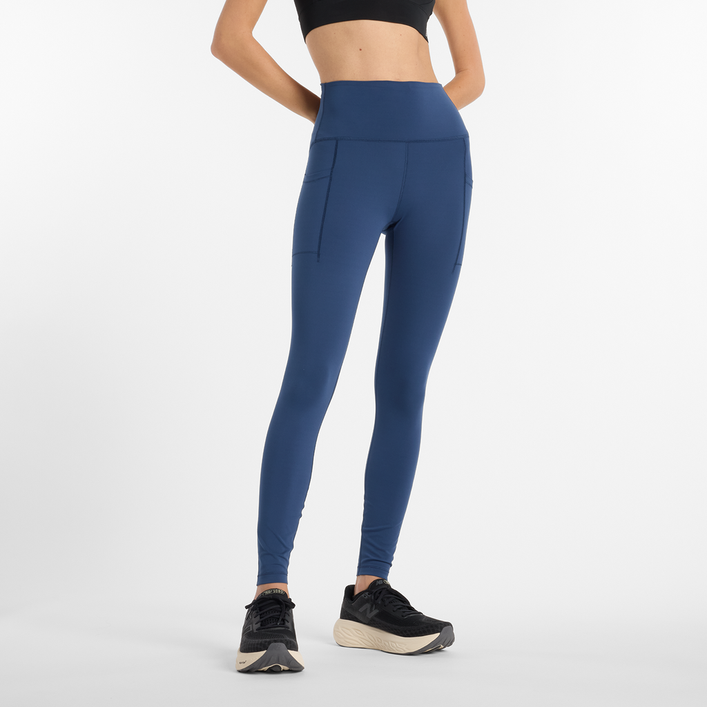 New Balance W NB Sleek Pocket High Rise Legging 27" Fitted Damen, blau, Grösse: L